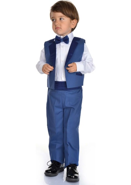 Saten Yaka Kuşaklı Yelekli Erkek Çocuk Takım indirimleri