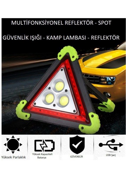 Reflektör 3 Ledli Güneş Enerjili - Kamp Feneri - Işıldak - Powerbank