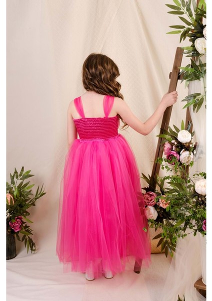 Sırt Gipeli Tüllü Kız Çocuk Saten Abiye fiyatları