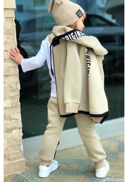 Erkek Çocuk Bereli Original Cool Bej Eşofman Takım