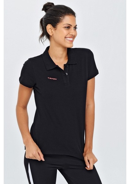 Verona Kadın Pamuklu Siyah Polo T-Shirt