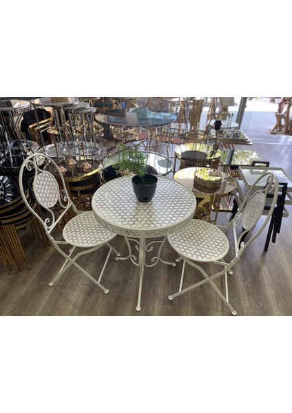 Ferforje Katlanır Masa Sandalye Balkon Takımı Beyaz 60CM fırsatları