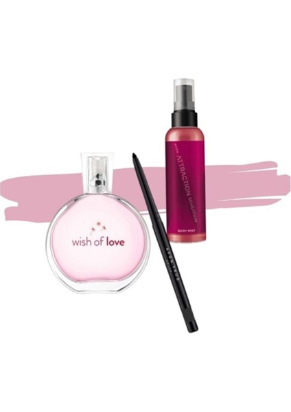 Wish Of Love + Attraction Sensation Vücut Spreyi + Glimmerstick Suya Dayanıklı Göz Kalemi