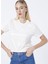 Bisiklet Yaka Baskılı Krem Kadın T-Shirt V2YI06K8HM0-ADELE Crop T-Shırt 1