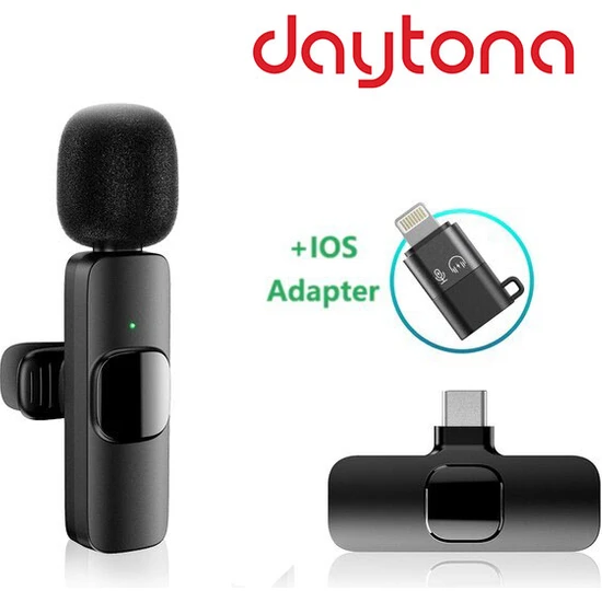 Daytona K9D Lightning Wireless (Kablosuz Mikrofon) Dönüştürücülü Tak Çalıştır Android Telefon Tablet Ipad Tekli Yaka Mikrofonu K9-D