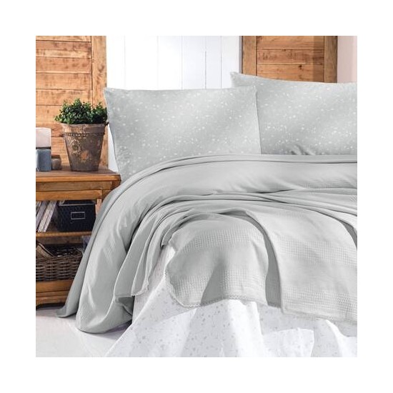 Schafer Flower 4 Parça Gri Çift Kişilik Pike Takımı Fiyatı