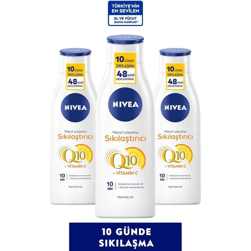 Nivea Q10 Vücut Losyonu 250 ml X3 Sıkılaştırıcı Etkili Hızla Emilen Formül ile 48 Saat Nemlendirme
