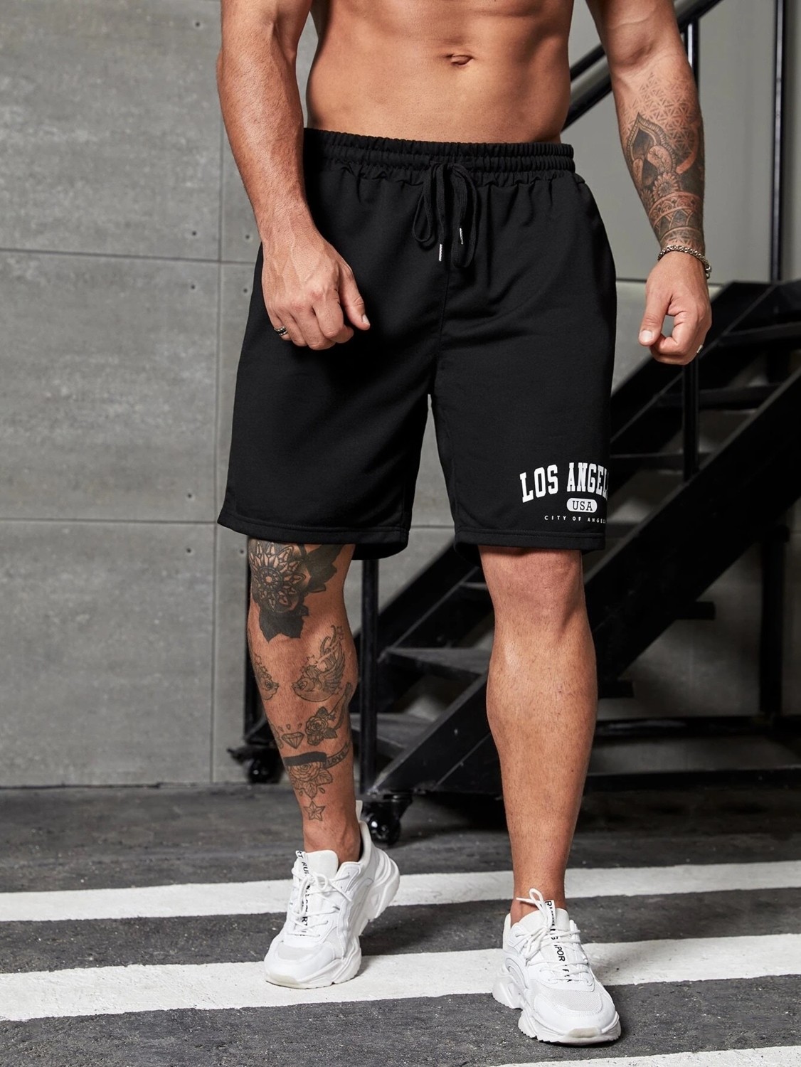 DAXİS Sportwear Company Erkek Siyah Penye Los Angeles Baskılı Şort görsel 2