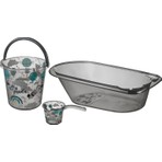 Baby Plus 3 Parça Gri Desenli Şeffaf Banyo Seti Ergonomik Tasarımlı Plastik Malzeme