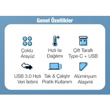 Ally A-806 4 In 1 Type-C + USB Girişli USB 3.0 Çoğaltıcı Hub Adaptör Çevirici