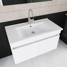 Banos Roomart 2 Kapaklı Lavabolu Beyaz Mdf 85 cm Banyo Dolabı + Aynalı Banyo Üst Dolabı + Banyo Boy Dolabı