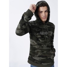 Aeropostale Kapüşon Yaka Baskılı Haki Erkek Sweatshirt E-1626