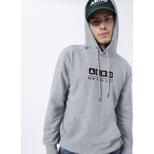 Aeropostale Kapüşon Yaka Baskılı Gri Melanj Erkek Sweatshirt E-1276