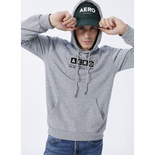 Aeropostale Kapüşon Yaka Baskılı Gri Melanj Erkek Sweatshirt E-1276