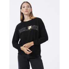 Fashion Friends Baskılı Siyah Kadın Sweatshirt 22K0573K1
