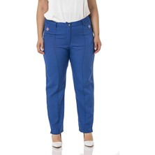 Disentis Modest Büyük Beden Dar Paça Nervür Dikişli Paçası Yırtmaçlı Fermuarlı Indigo Kadın Pantolon