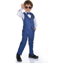 Mnk Baby Erkek Çocuk Smokin Yelekli Takım Mavi Renk 4 Parça Kıyafet Seti