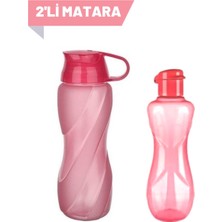 Tubi Home 2'li Set Eko Şişe Suluk - Pratik Kapak Matara 500 ml - 750 ml Pembe