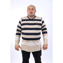 Moc Grande Mocgrande Erkek Büyük Beden Uzun Kol Tişört Çizgili 22145-BEJ