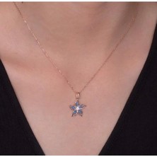 MONAROZA  Mavi Kamelya Çiçek 925 Ayar Gümüş Kolye