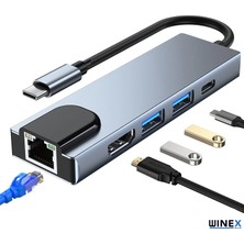 Winex 5in1 Type-C To HDMI 2xusba 3.0 Ethernet Hub Port Adaptör