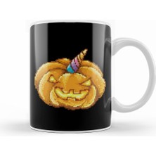 Humuts Halloween Jack O Lantern Unicorn Pixel Art Kupa Bardak Porselen