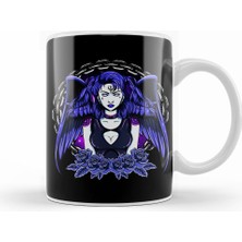 Humuts Awesome Gothic Angel Girl Wings & Flowers Kupa Bardak Porselen