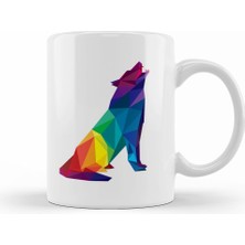 Humuts Geometric Animal Rainbow Wolf Howling Kupa Bardak Porselen