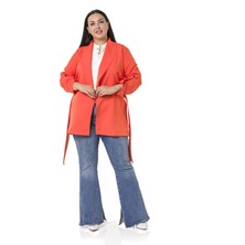 Disentis Modest Büyük Beden Şal Yaka Kendinden Kuşaklı Katlamalı Kollu Turuncu Ceket