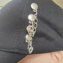 Ororabutik Siyah, Piercingli, Zincir Detaylı Gotik Şapka, Kep