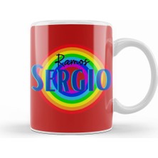 Humuts Sergio Ramos   Vintage Retro Rainbow Style Kupa Bardak Porselen