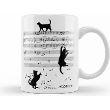 Humuts Notalar Müzik Cat Kedi Komik Kupa Bardak Porselen