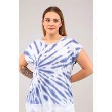 Sea Moda Etek Ucu Şifon Batik Tshirt-Mavi