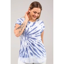 Sea Moda Etek Ucu Şifon Batik Tshirt-Mavi