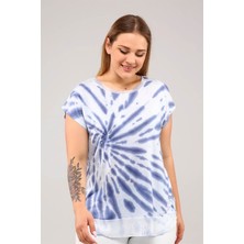 Sea Moda Etek Ucu Şifon Batik Tshirt-Mavi