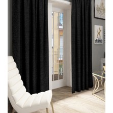 Ran Perde Modern Hasır Keten Fon Perde - Pilesiz Dikim - Siyah  7411100