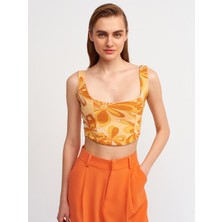 Dilvin Çiçek Desenli Kadın Bustiyer U Yaka Polyester Malzeme Standart Kalıp