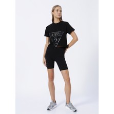 Guess Bisiklet Yaka Baskılı Siyah Kadın T-Shirt V2YI06K8HM0-ADELE Crop T-Shırt