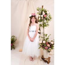 Mnk Baby Kız Çocuk Sırt Gipeli Tüllü Abiye Elbise Özel Günler İçin Şık Beyaz Tasarım