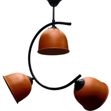 Mylights Retro  Rustik Üçlü  Turuncu Başlıklı Metal Sarkıt Avize
