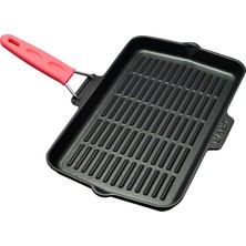 Lava Döküm Izgara Tava 21x36 cm Siyah Renkli Sabit Silikon Saplı Tek Parça Kaliteli Malzeme