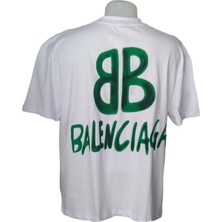 Balenciaga Erkek Yuvarlak Yakalı Baskılı Kısa Kollu Beyaz Tişört Ety-Blnc