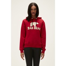 Bad Bear Frost Kapüşonlu Hoodie Kadın Crımsonred Grafik Desenli Rahat Kesim Modern Tasarım