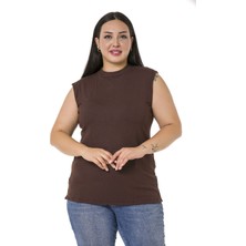 Disentis Modest Büyük Beden Yarım Balıkçı Yanları Yırtmaçlı Uzun Viskon Kahverengi Body
