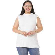 Disentis Modest Büyük Beden Yarım Balıkçı Yanları Yırtmaçlı Uzun Viskon Ekru Body