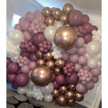 Trend Hediye Sepeti Krom Bakır Yaban Çileği Toz Pembe Beyaz 50 Adet Balon ve 5 M Balon Zinciri