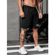 DAXİS Sportwear Company Erkek Siyah Penye Los Angeles Baskılı Şort