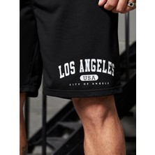DAXİS Sportwear Company Erkek Siyah Penye Los Angeles Baskılı Şort