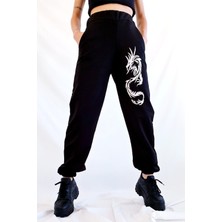 DAXİS Sportwear Company Siyah Dragon Desenli Jogger Eşofman Erkek XL Pamuk Polyester
