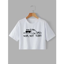 DAXİS Sportwear Company Crop Kedi Baskılı Tshirt